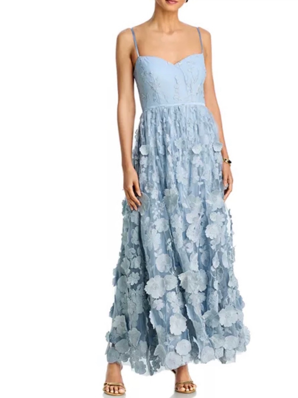 Light Blue Floral Applique Maxi Dress - Women